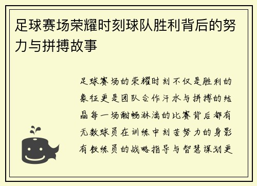 足球赛场荣耀时刻球队胜利背后的努力与拼搏故事