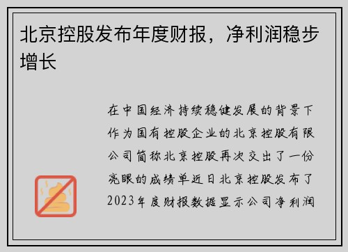 北京控股发布年度财报，净利润稳步增长
