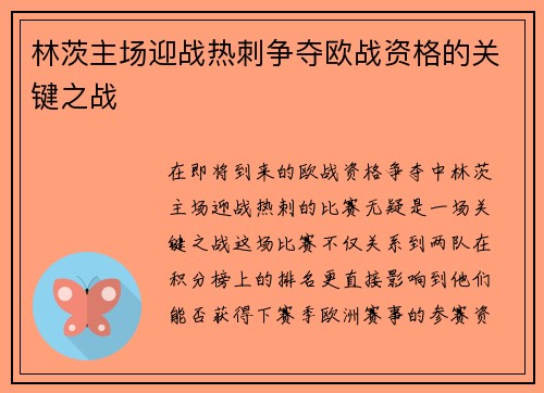 林茨主场迎战热刺争夺欧战资格的关键之战