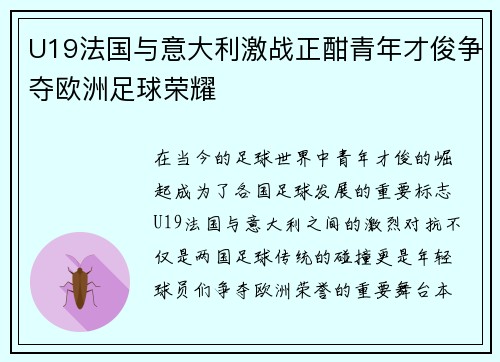 U19法国与意大利激战正酣青年才俊争夺欧洲足球荣耀