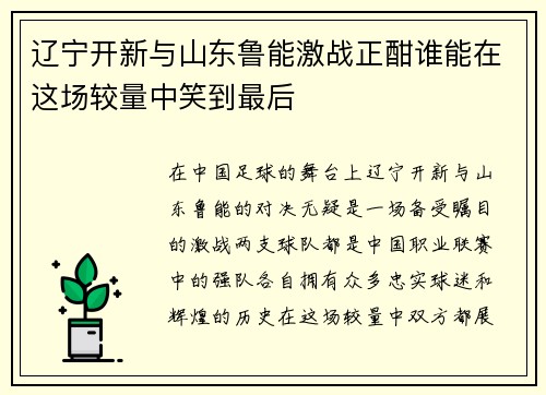 辽宁开新与山东鲁能激战正酣谁能在这场较量中笑到最后
