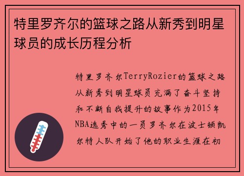 特里罗齐尔的篮球之路从新秀到明星球员的成长历程分析