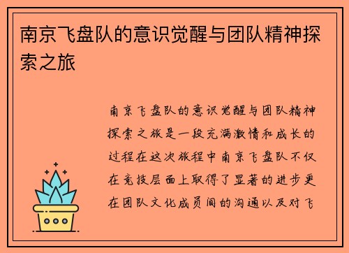 南京飞盘队的意识觉醒与团队精神探索之旅